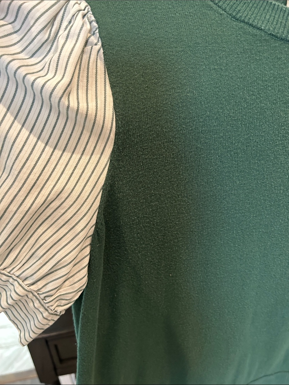 LOFT Dark Green Layered Pullover with Striped White Sleeves/ Size Large - Picture 3 of 6